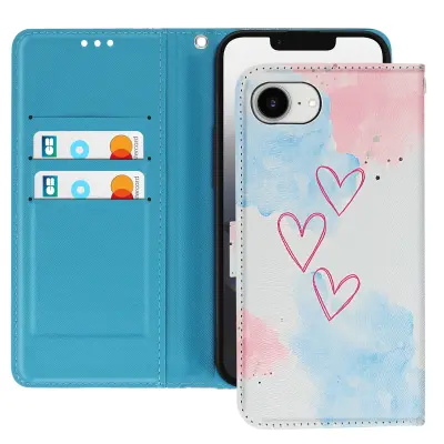Ohišje za iPhone 16 Heart s trakom in držalom za kartice, Modro / Roza