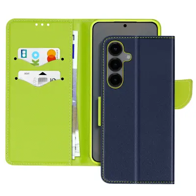 Ohišje za Samsung Galaxy S25 Wallet Leather Saffiano Fancy, Modra noč