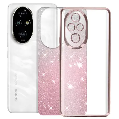 Ovitek za Honor 200 Pro Glitter Pattern Camera Protected, Šampanjec roza