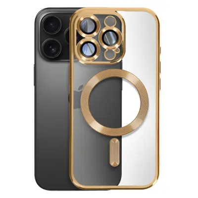 MagSafe ohišje za iPhone 16 Pro Silikonski kromirani okvir, Zlata