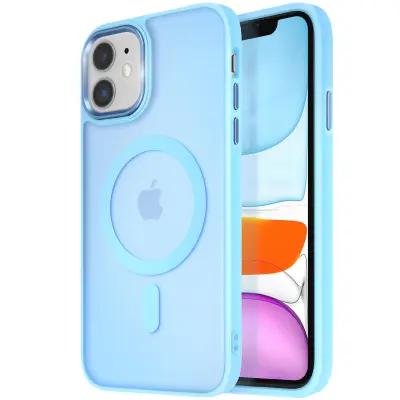 Ohišje MagSafe za iPhone 11 Hrbtna podloga Frosted Obris, Svetlo modra