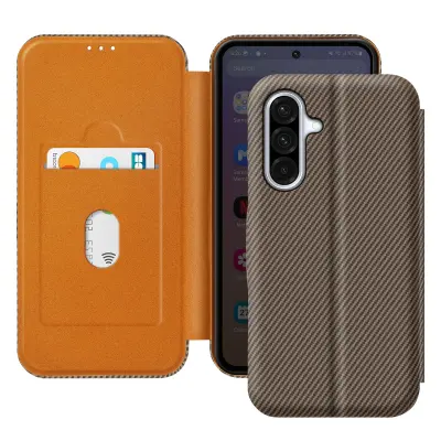 Karbonsko ohišje za držalo kartice Samsung Galaxy A56 s podporo proti RFID, Rjava