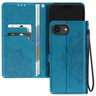 Ohišje Flowers Mandala za iPhone 16e Wallet s trakom, Modra