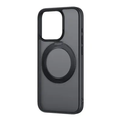 BASEUS SKYRING MAGNETNA TORBICA S STOJALOM ZA IP 15 PRO + KALJENO STEKLO IN KOMPLET ZA ČIŠČENJE (ČRNA)