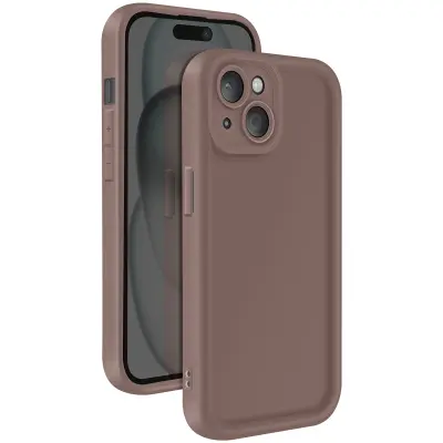 Ohišje za iPhone 15 Silikon Mehak dotik Dvignjene meje, Rjava