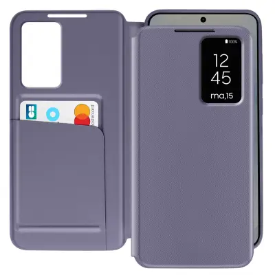 Usnjeno ohišje za Galaxy S25 Display Window Card Holder, Lavanda