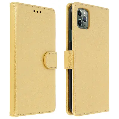 Torbica za Apple iPhone 11 Pro Max Denarnica z nosilcem za videoposnetke, videz Craquelé, Zlata