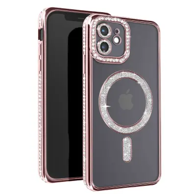 Diamond Case za iPhone 12 Zaščita MagSafe Contour Strass, Šampanjec roza