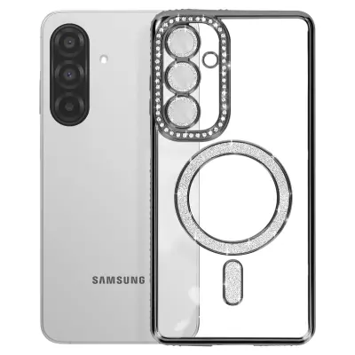 Diamantno ohišje za Samsung Galaxy A26 MagSafe Obris Strass, Črna