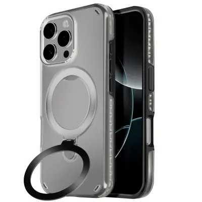 Ohišje MagSafe, odporno na udarce, za iPhone 16 Pro s stojalom, Črna