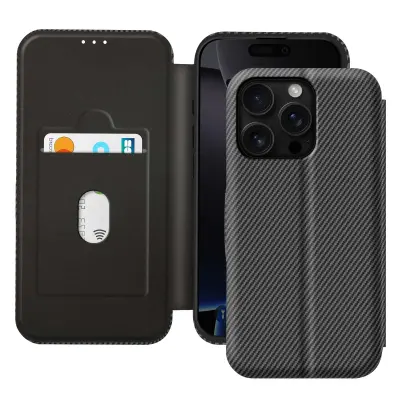 Ohišje za iPhone 16 Pro Max iz ogljikovih vlaken Video in podpora RFID, Črna