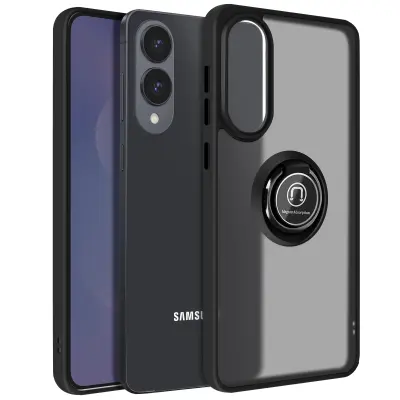 Ohišje za Samsung Galaxy S25 Edge Magnetni obroček prozorna hrbtna stran, Črna