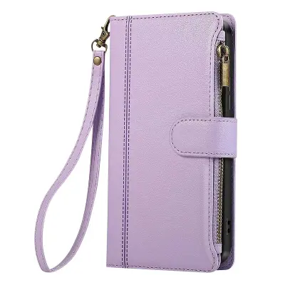 Zadeva za Galaxy S25 Edge z zadrgo in snemljivim paščkom za zapestje, Lavanda