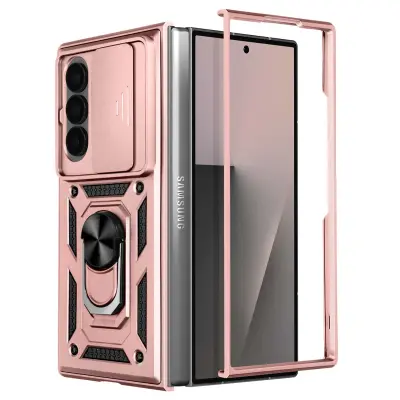 Ohišje za Samsung Galaxy Z Fold 7 z držalom za prstan in pokrovom kamere, Roza