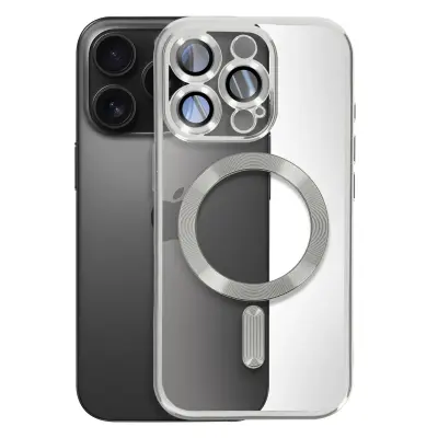 MagSafe ohišje za iPhone 16 Pro Silikonski kromirani okvir, Srebrna
