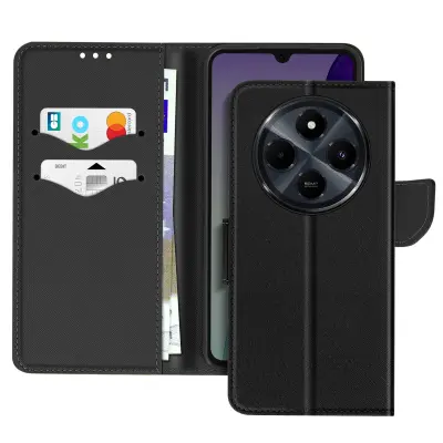Ohišje za Xiaomi Redmi 14C Wallet Leather Saffiano Fancy, Črna