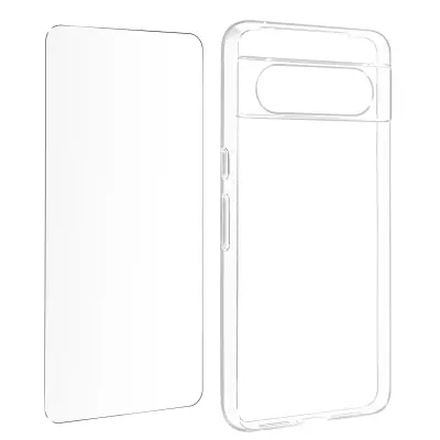 Ovitek za Google Pixel 8 silikonski gel in 9H kaljeno steklo, Prozorno