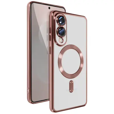 MagSafe ohišje za Samsung Galaxy S25 Edge Silikonski kromirani okvir, Šampanjec roza