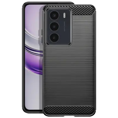 Ohišje za Realme 14x in C75 Silikonsko ščetkano karbonsko ohišje, Črna