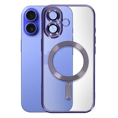 Ohišje MagSafe za iPhone 16 Silikonski kromirani okvir, Vijolična