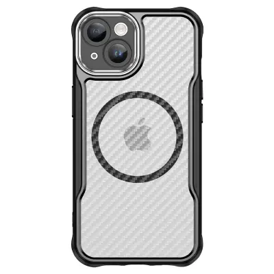 Ohišje za iPhone 15 MagSafe Carbon Back Odporen na udarce Okrepljeno, Črna