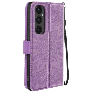 Mandala Flowers Ohišje za Galaxy S24 FE Denarnica Support Strap, Vijolična