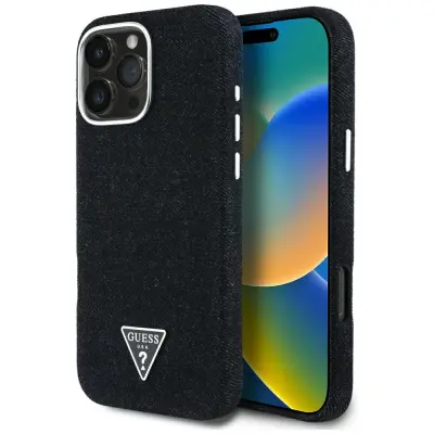GUESS TPU OVITEK ZA IPHONE 16 PRO ZA MAGSAFE LOGO DENIM TRIKOTNI