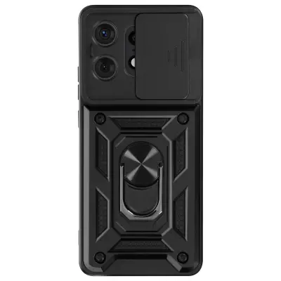 Pokrov za Motorola Edge 50 Pro Ring Support Drsni pokrov kamere, Črna