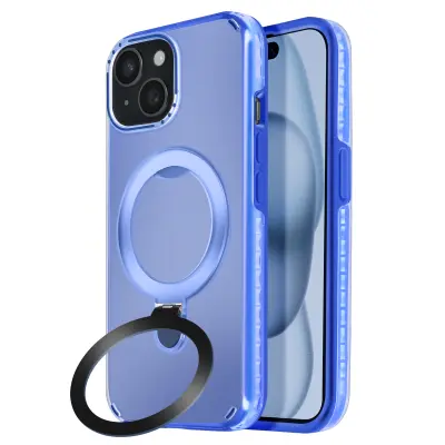 MagSafe ohišje za iPhone 15 Odporno na udarce z zložljivim stojalom, Modra