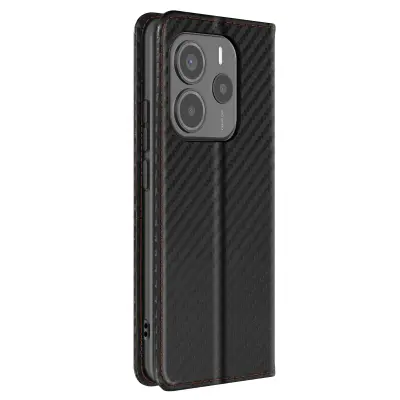 Karbonsko ohišje za Xiaomi Redmi Note 14 5G Wallet Video podpora, Črna