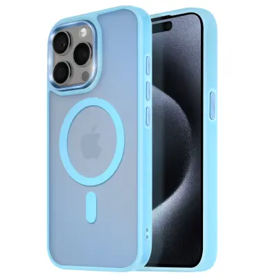 Ohišje MagSafe za iPhone 15 Pro Max Back Mat Frosted Obris, Svetlo modra