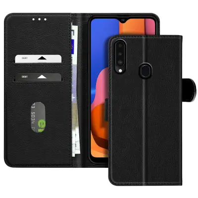 Ohišje za telefon Samsung Galaxy A20s v ohišju z denarnico in videokamero, Črna