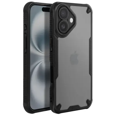 Ohišje za iPhone 16 Odporno na udarce Reinforced Corners Anti-puncture Matte Back, Črna