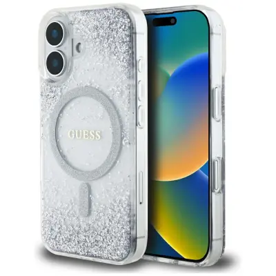 GUESS CASE RESIN BOTTOM GLITTER ZA IPHONE 16 ZA MAGSAFE LUKSUZNO ZAŠČITO