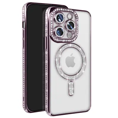 Diamantni ovitek za iPhone 14 Pro MagSafe Obris Strass, Vijolična