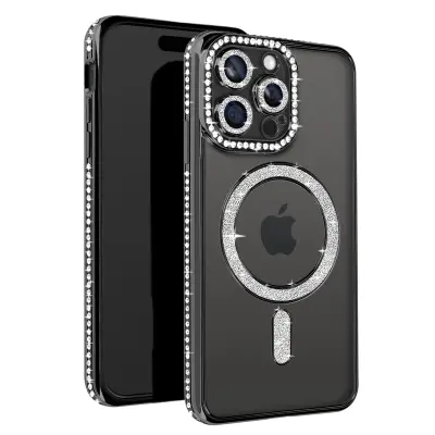 Diamond Case za iPhone 15 Pro Max Zaščita MagSafe Contour Strass, Črna
