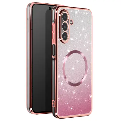 MagSafe ohišje za Samsung Galaxy A26 Silicone Glitter, Šampanjec roza