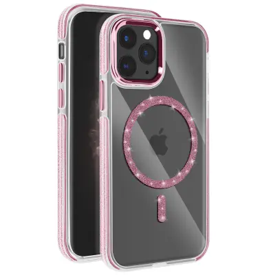 Ohišje MagSafe za iPhone 11 Pro Max Silicone Glitter, Roza