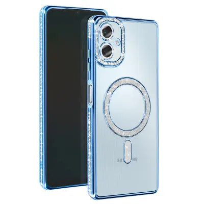 Diamantno ohišje za Samsung Galaxy A06 MagSafe Obris Strass, Svetlo modra