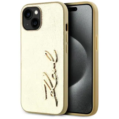 KARL LAGERFELD KOVINSKI OVITEK Z GUBKAMI ZA IPHONE 15 ZLAT S KOVINSKIM POUDARKOM