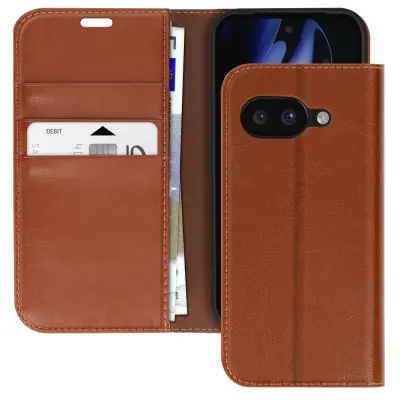 Usnjeno ohišje za Google Pixel 9a z denarnico in nosilcem za videoposnetke, Svetlo rjava