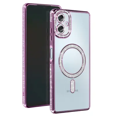 Diamantno ohišje za Samsung Galaxy A06 MagSafe Obris Strass, Vijolična