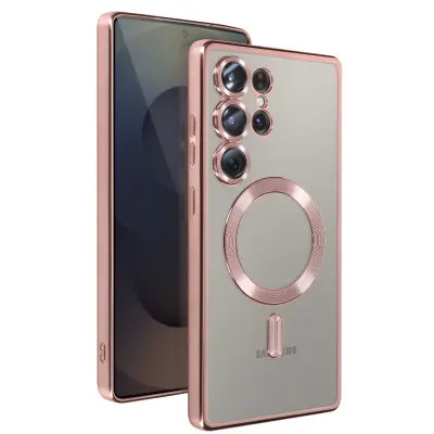 MagSafe ohišje za Samsung Galaxy S25 Ultra Silikon Chrome Frame, Šampanjec roza