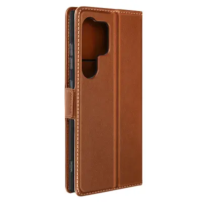 Torbica s preklopom za Samsung Galaxy S24 Ultra Denarnica z magnetno zaponko - Umetno usnje, Rjava