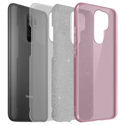Ohišje za Xiaomi Redmi 9 Bleščice, silikonski gel s trdo plastjo, Roza