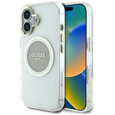 OVITEK GUESS ZA IPHONE 16 ZA MAGSAFE S KLASIČNIM LOGOTIPOM KROGA V BARVNI KOVINI