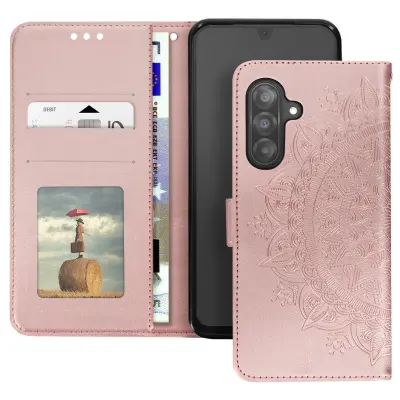 Ohišje Mandala Flower za denarnico Samsung Galaxy A26 s pentljo, Šampanjec roza