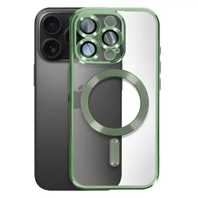 MagSafe ohišje za iPhone 16 Pro Silikonski kromirani okvir, Temno zelena