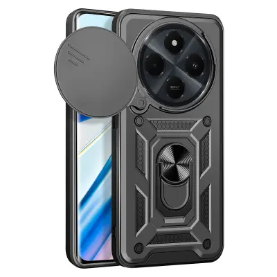 Ohišje za Xiaomi Redmi 14C Ring Support Sliding Camera Cover, Črna