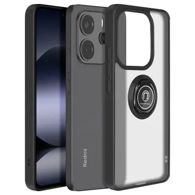 Ohišje za Xiaomi Note 14 4G s kovinskim obročem za podporo videu, Črna
